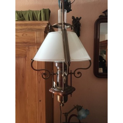 Deckenlampe mit Glasschirm, Holz & Messing